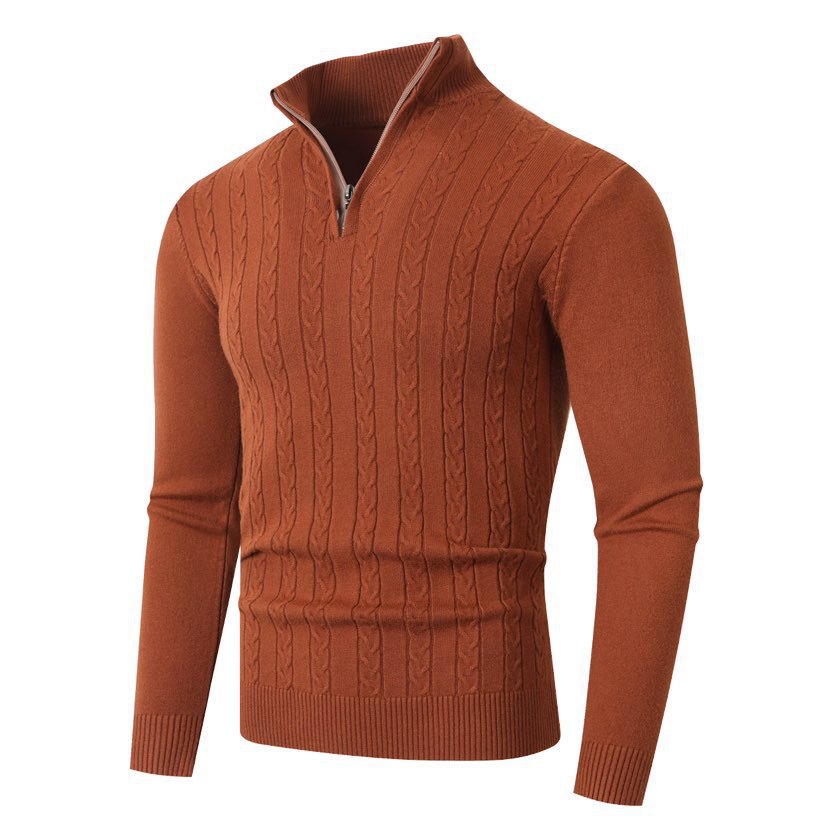 Herren Zopfmuster Rollkragenpullover mit Reißverschluss, Langarm