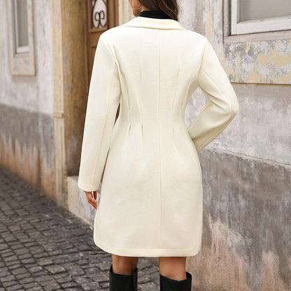 Damen Kurzmantel Beige Zweireihig mit Reverskragen