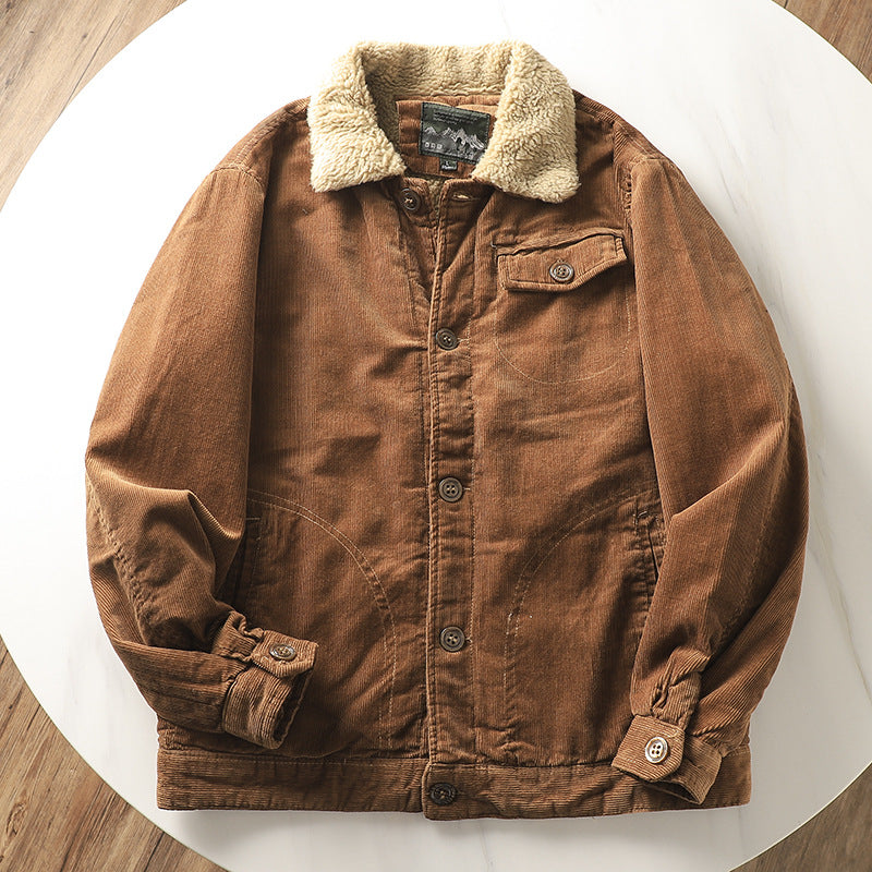 Herren Kordjacke mit Teddyfutter und Kragen, Herbst Winter Jacke