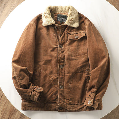 Herren Kordjacke mit Teddyfutter und Kragen, Herbst Winter Jacke