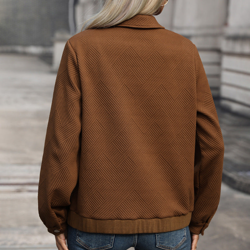Damen Bomberjacke Braun mit Reißverschluss und Brusttaschen