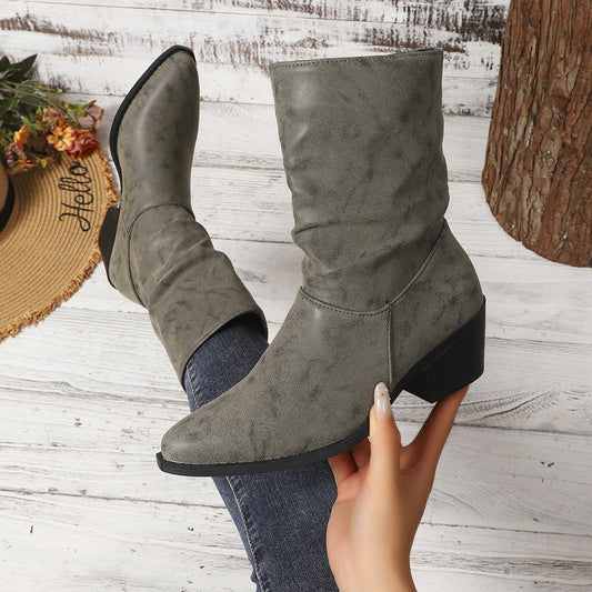 Damen Stiefel Knöchelhoch Falten-Design Spitz Schwarz Braun Grau Khaki