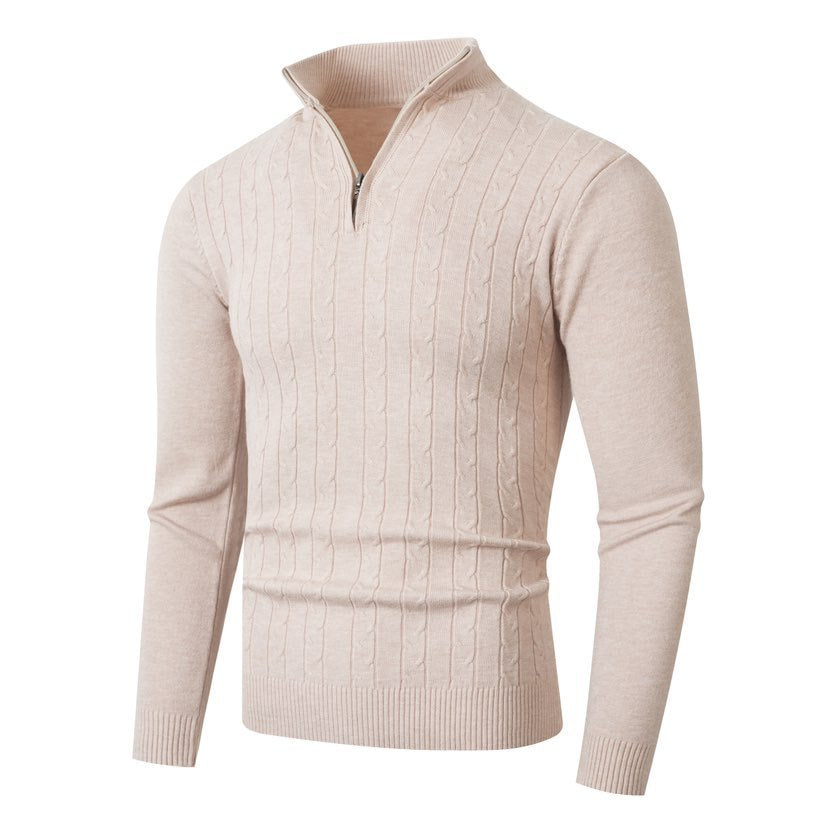 Herren Zopfmuster Rollkragenpullover mit Reißverschluss, Langarm