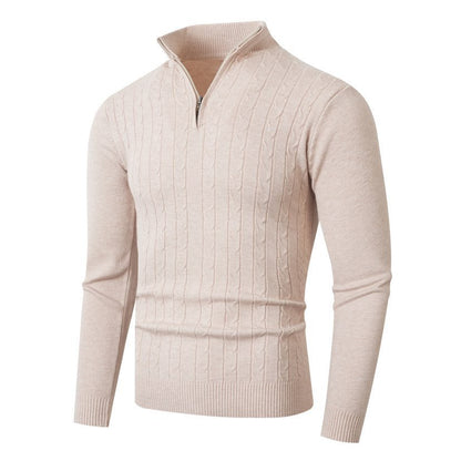 Herren Zopfmuster Rollkragenpullover mit Reißverschluss, Langarm