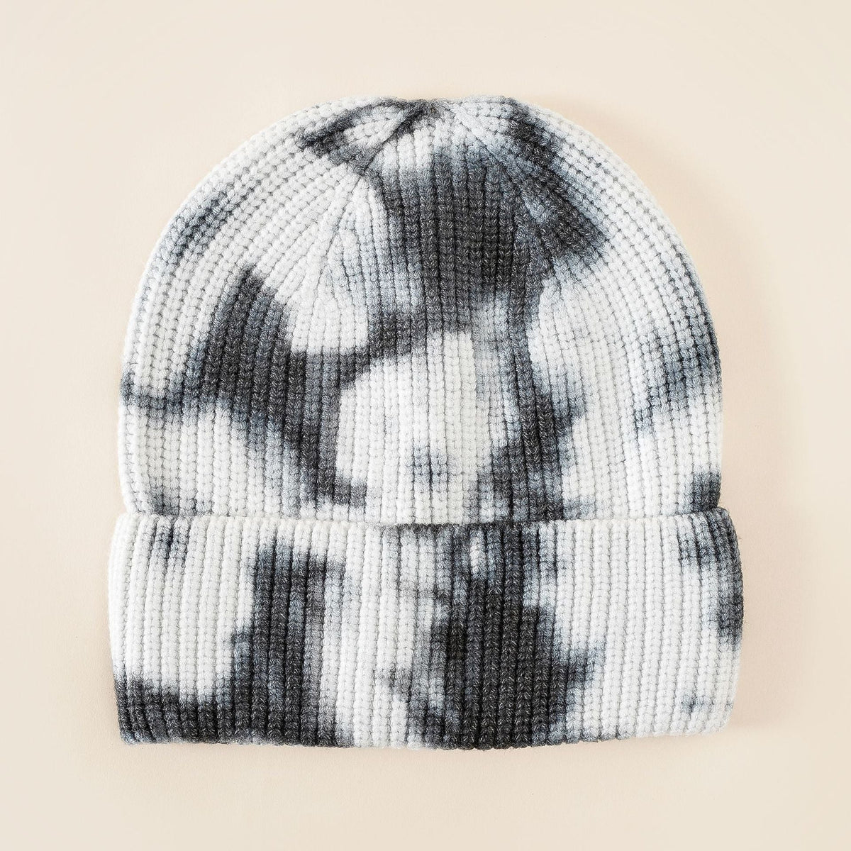 Unisex Beanie Mütze im Rippstrick mit Batik-Muster