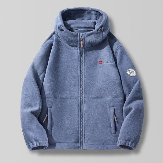 Unisex Fleecejacke mit Kapuze und Reißverschluss, gefüttert
