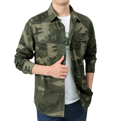 Herren Langarm Camouflage Hemd mit Brusttaschen