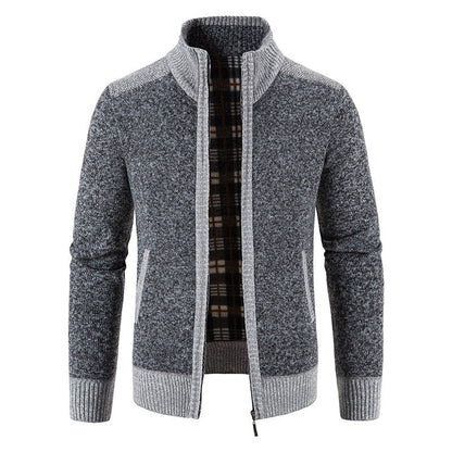Herren Strickjacke Stehkragen mit Reißverschluss und Innenfutter