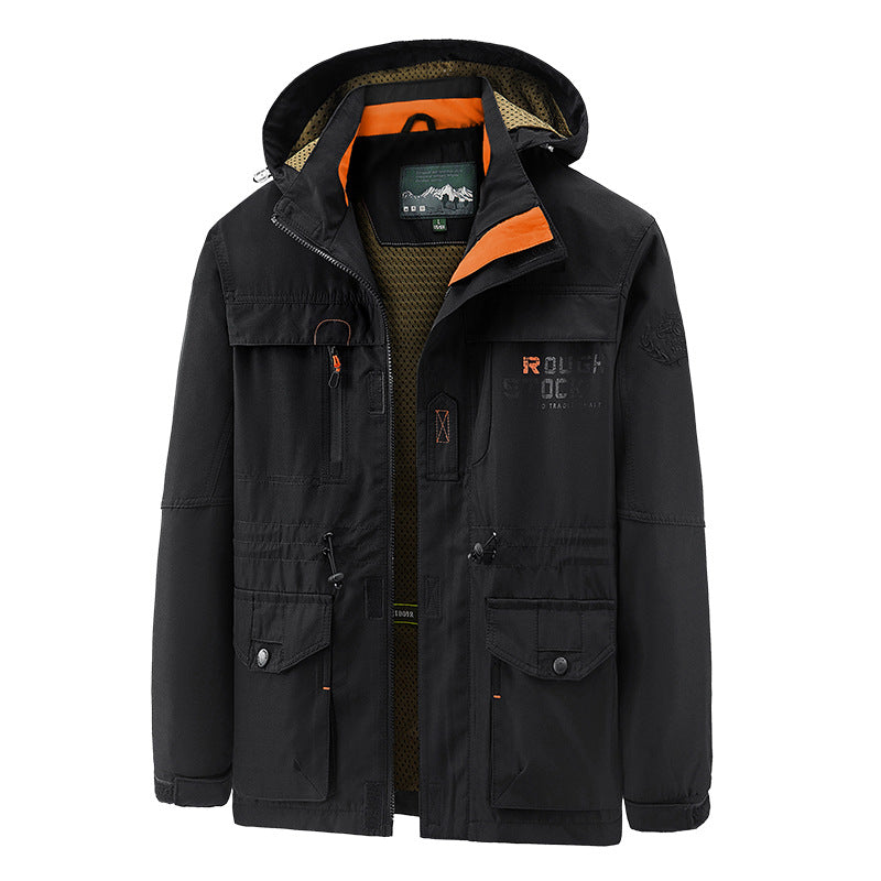 Herren Outdoor Jacke mit Kapuze & Reißverschluss, Multi-Taschen Design