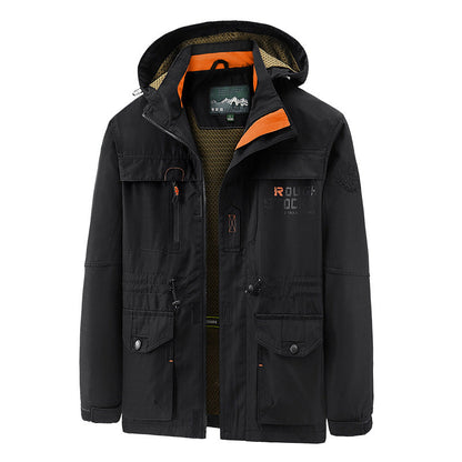 Herren Outdoor Jacke mit Kapuze & Reißverschluss, Multi-Taschen Design