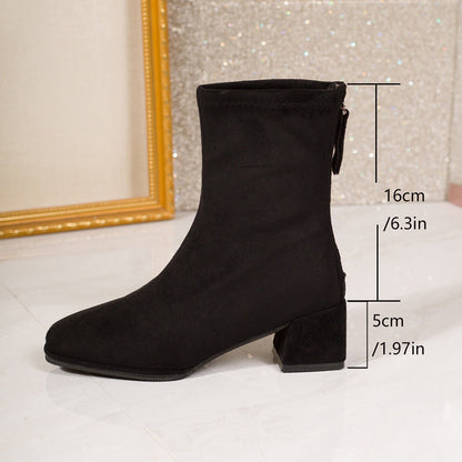 Damen Stiefeletten Schwarz Braun Blockabsatz Reißverschluss Quaste