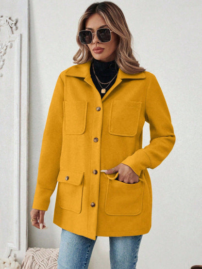 Damen Shacket Hemdjacke mit Kragen und Pattentaschen