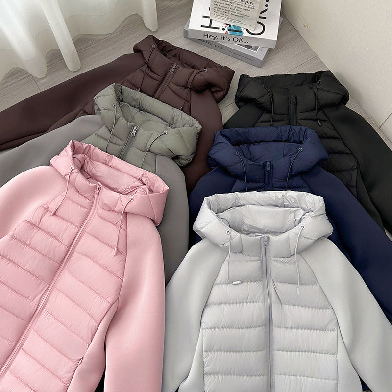 Damen Steppjacke mit Kapuze und Ärmeln aus weichem Material