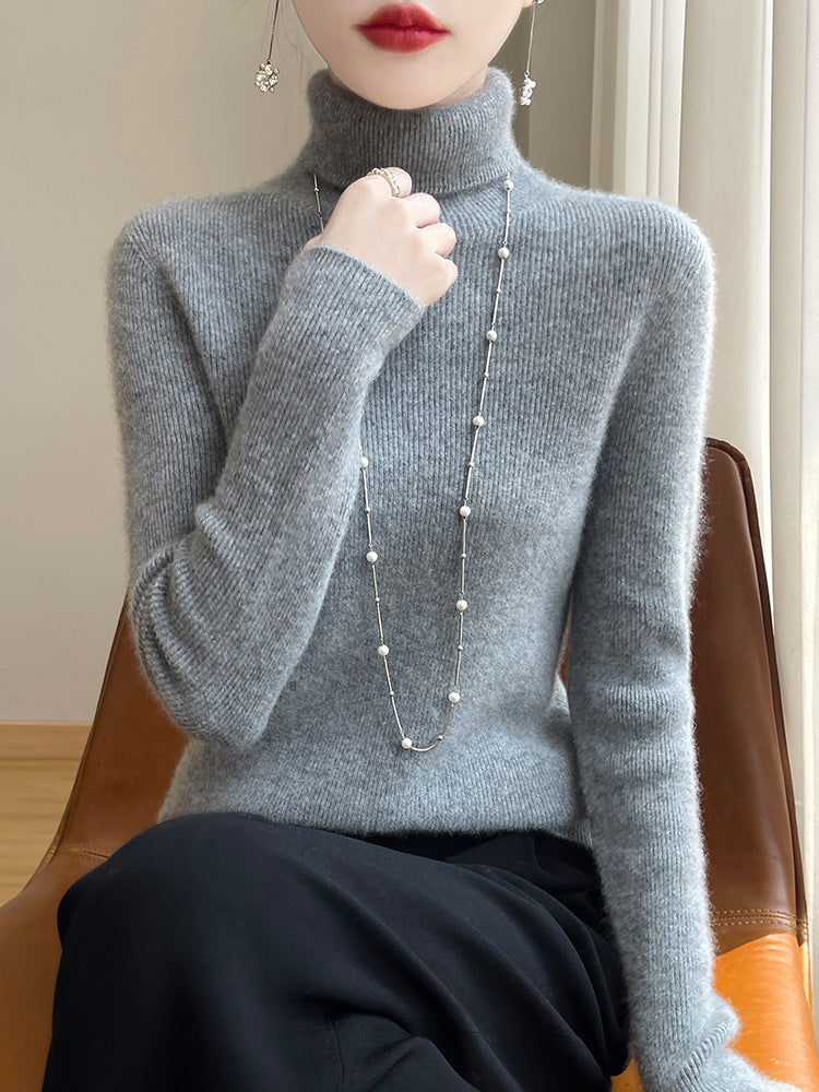 Damen Rollkragenpullover Strickpullover Langarm Feinstrick