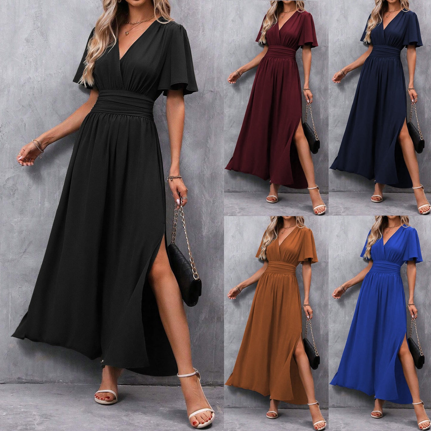 Elegantes Damen Maxi Wickelkleid – Sommerkleid für Hochzeit, Party & Abend – Damen große Größen – Boho & Chic Kleid