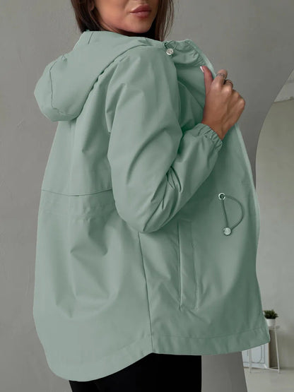 Damen Jacke mit Kapuze und Kordelzug in der Taille, Leichte Übergangsjacke