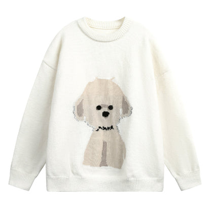 Unisex Strickpullover mit Rundhalsausschnitt und Hundemotiv
