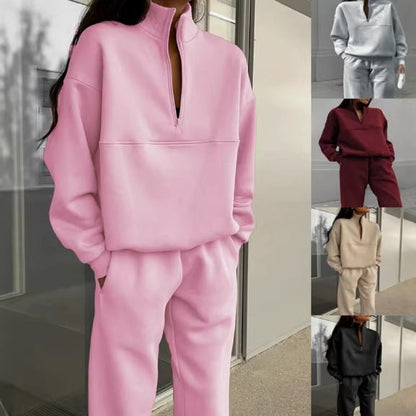 Damen Loungewear Set mit Halb-Reißverschluss Pullover & Jogginghose