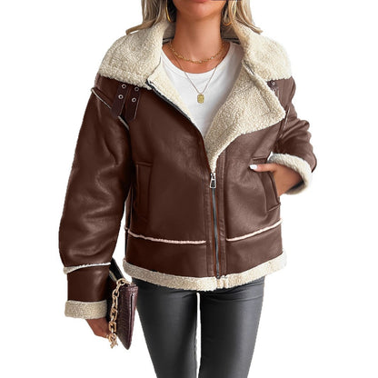 Damen Aviator-Jacke mit Kunstfellfutter und Schnallenkragen