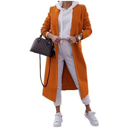 Damen Langmantel mit Reverskragen in Orange