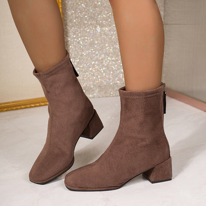 Damen Stiefeletten Schwarz Braun Blockabsatz Reißverschluss Quaste