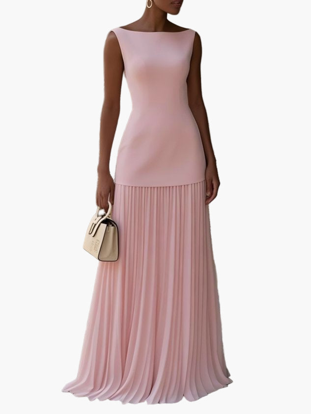 Damen Elegantes Maxikleid mit Plissee-Rock – Perfekt für festliche Anlässe und Hochzeiten