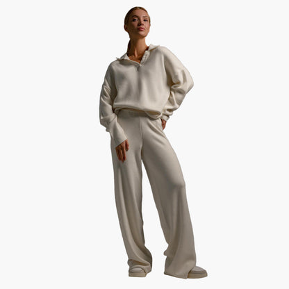 Damen Loungewear Set – Strick – Oversize Pullover mit Kragen und Weite Hose – Perfekt für Zuhause und Freizeit