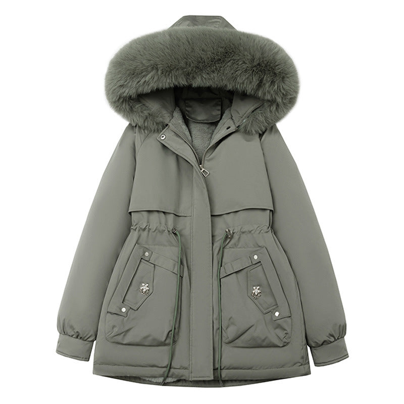 Damen Winterjacke Parka mit Kapuze und Fellimitatrand