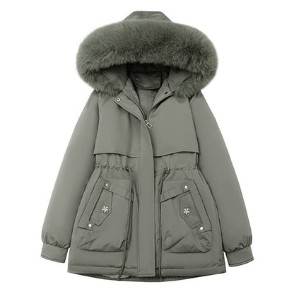 Damen Winterjacke Parka mit Kapuze und Fellimitatrand