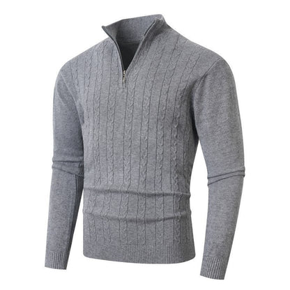 Herren Zopfmuster Rollkragenpullover mit Reißverschluss, Langarm