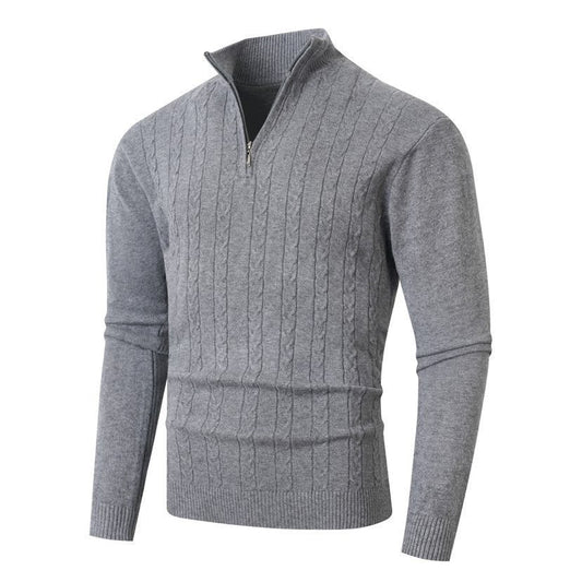 Herren Zopfmuster Rollkragenpullover mit Reißverschluss, Langarm