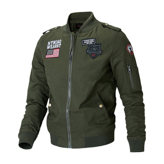 Herren Bomberjacke Freizeit Fliegerjacke mit Patches Reißverschluss