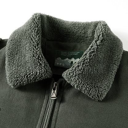 Herren Winterjacke Bomberjacke mit Teddyfutter Olivgrün