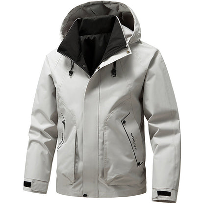 Herren Outdoor Jacke mit Kapuze & Reißverschluss, Winddicht, Hellgrau