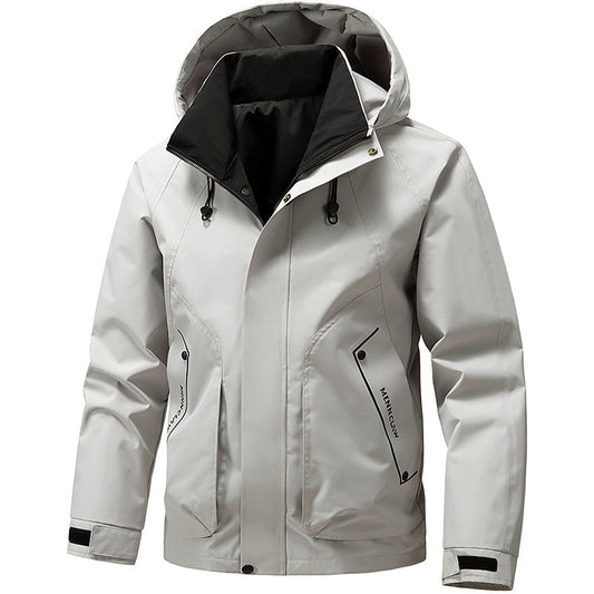 Herren Outdoor Jacke mit Kapuze & Reißverschluss, Winddicht, Hellgrau