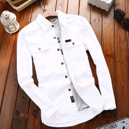 Herren Langarmhemd mit Brusttaschen & Button-Down Kragen