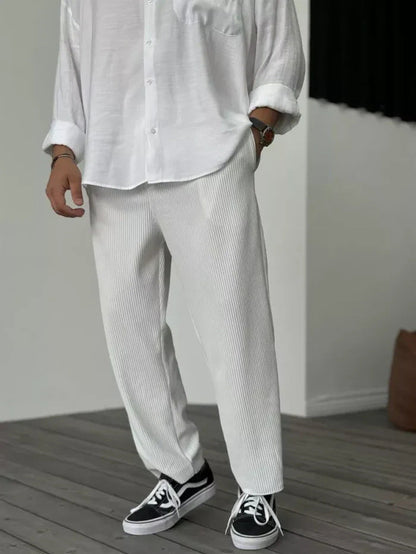 Herren Sommer Freizeithose im Hongkong-Style – Gestreifte Basic Cropped Pants für Teenager