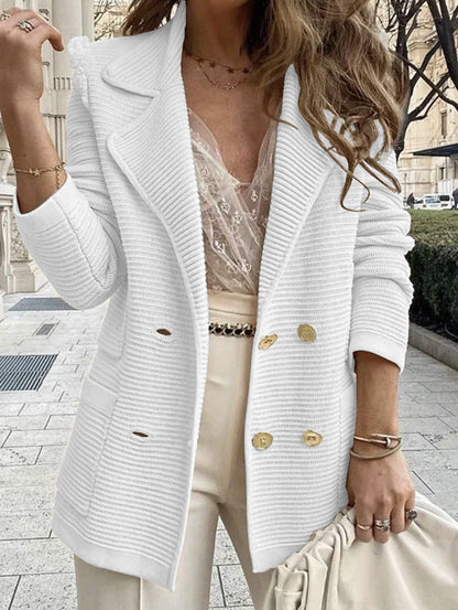 Damen Strukturstrick Blazer Zweireiher mit Reverskragen