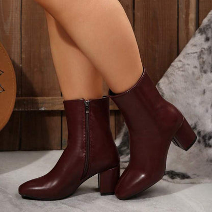 Damen Stiefelette mit Blockabsatz, Reißverschluss und spitzer Kappe
