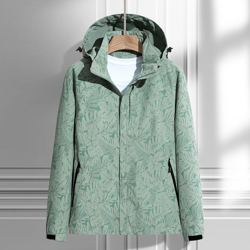 Leichte Outdoor Jacke mit Kapuze & Blattmuster Reißverschluss-Taschen für Damen & Herren