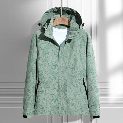 Leichte Outdoor Jacke mit Kapuze & Blattmuster Reißverschluss-Taschen für Damen & Herren