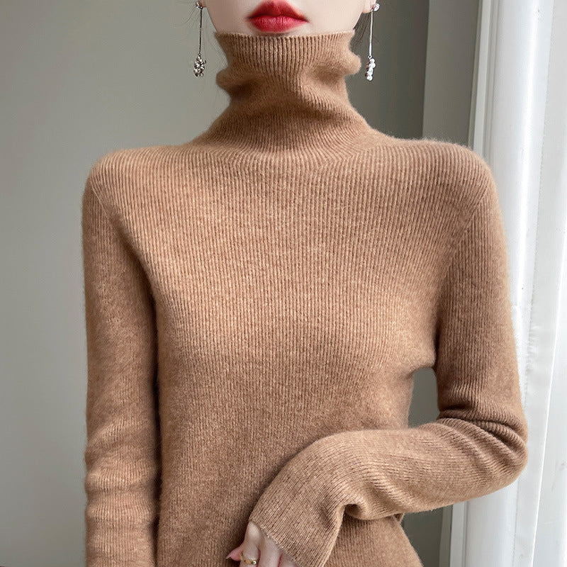 Damen Rollkragenpullover Strickpullover Langarm Feinstrick