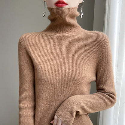 Damen Rollkragenpullover Strickpullover Langarm Feinstrick