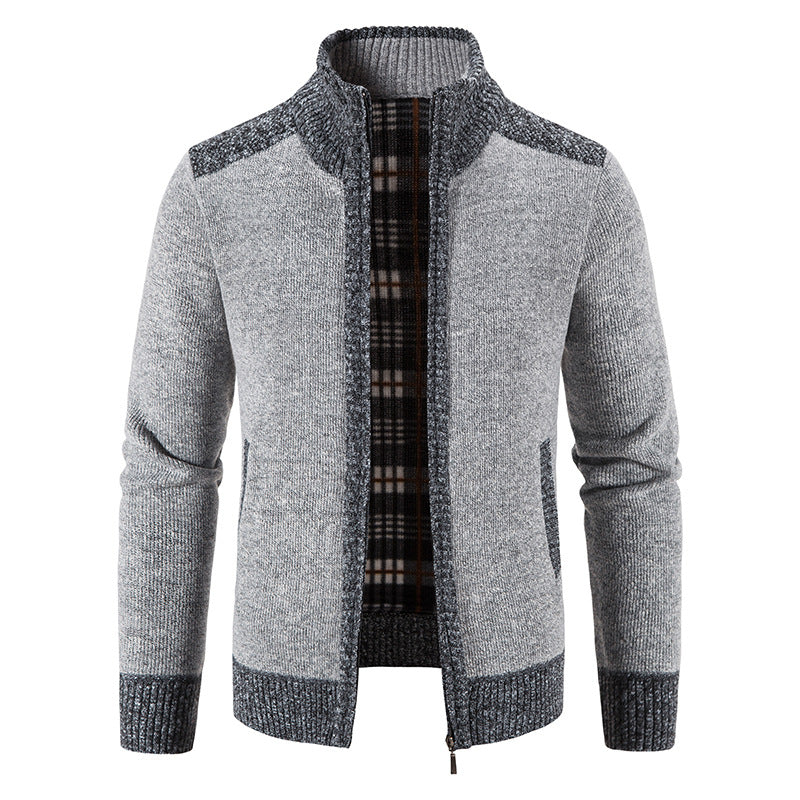 Herren Strickjacke Stehkragen mit Reißverschluss und Innenfutter