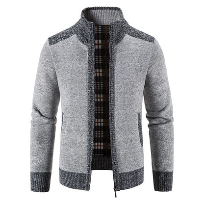 Herren Strickjacke Stehkragen mit Reißverschluss und Innenfutter