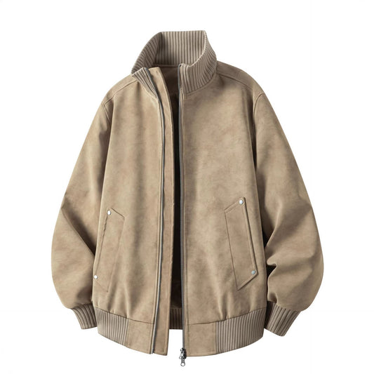Unisex Stehkragen Bomberjacke mit Reißverschluss und Rippbündchen
