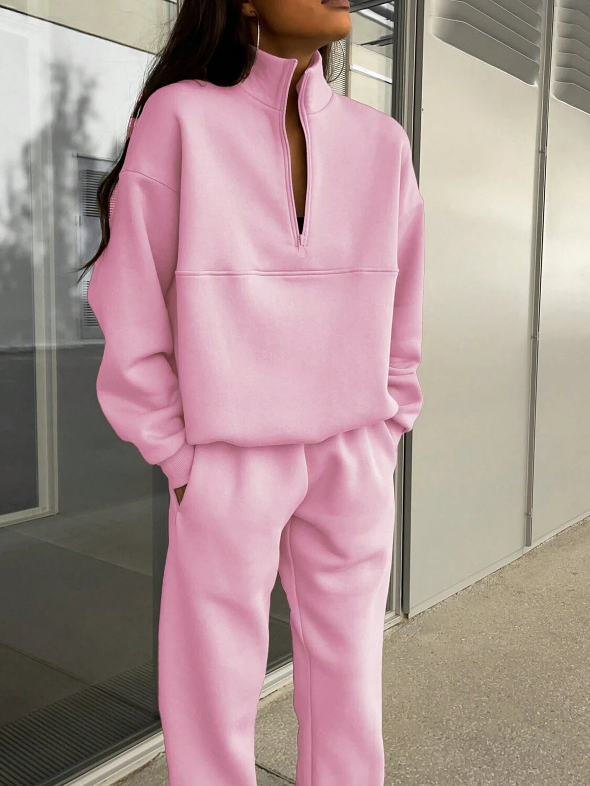 Damen Loungewear Set mit Halb-Reißverschluss Pullover & Jogginghose
