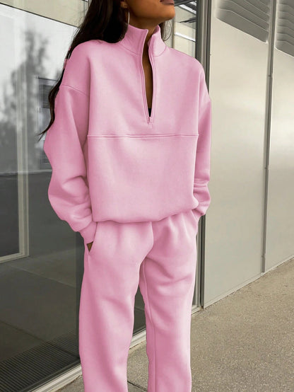 Damen Loungewear Set mit Halb-Reißverschluss Pullover & Jogginghose