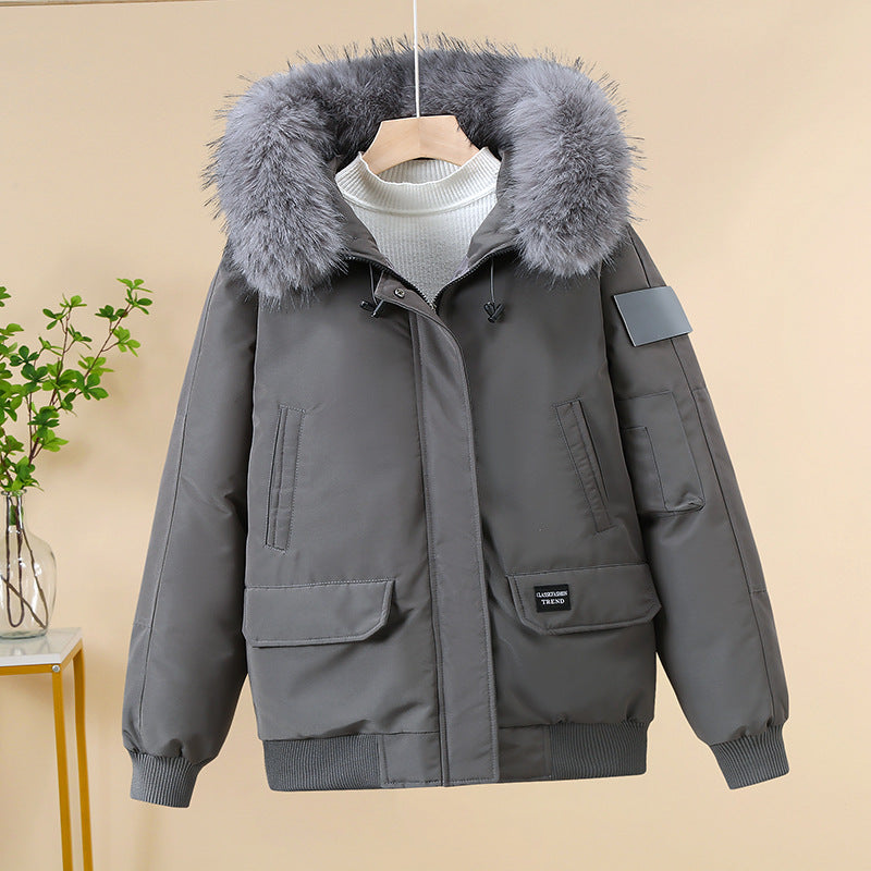 Winterparka Damen mit Kapuze und Fellimitat in Dunkelblau