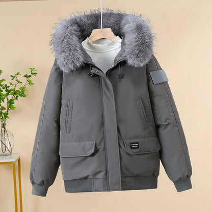 Winterparka Damen mit Kapuze und Fellimitat in Dunkelblau